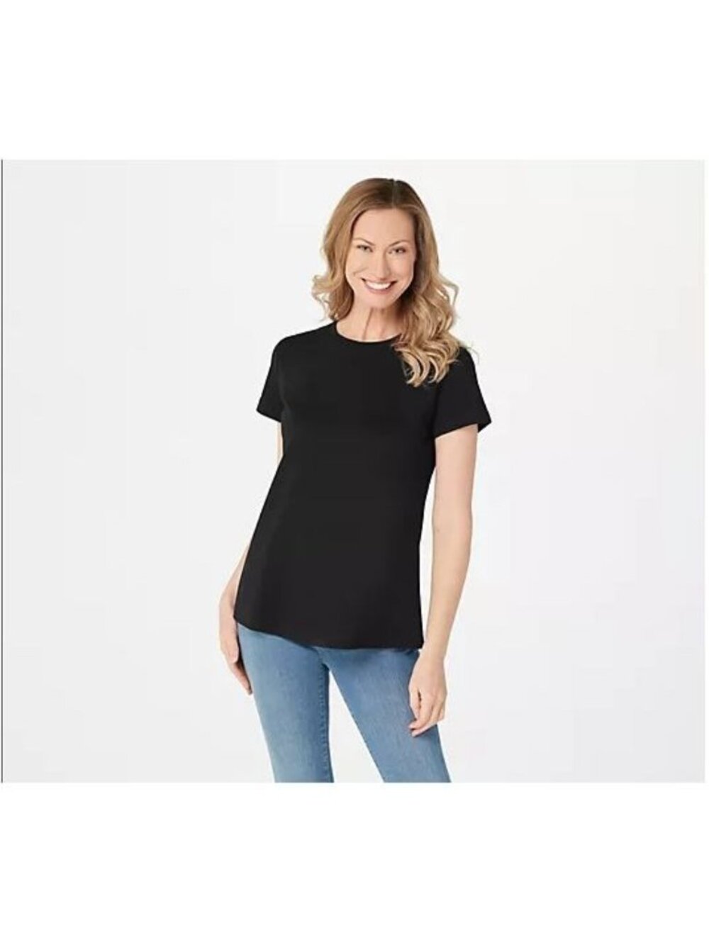 Isaac Mizrahi Live Top Tee Size XXS Essentials Pima Cotton Crew Pitch Black NEW
